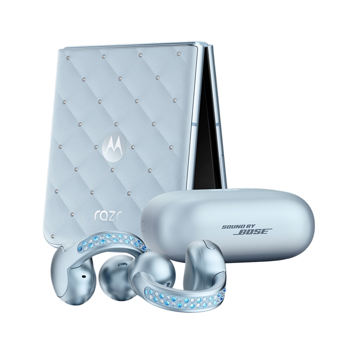Motorola razr 60 8GB + 256GB móvil libre + moto buds loop Swarovski "The Brilliant Collection" Gris azulado-2