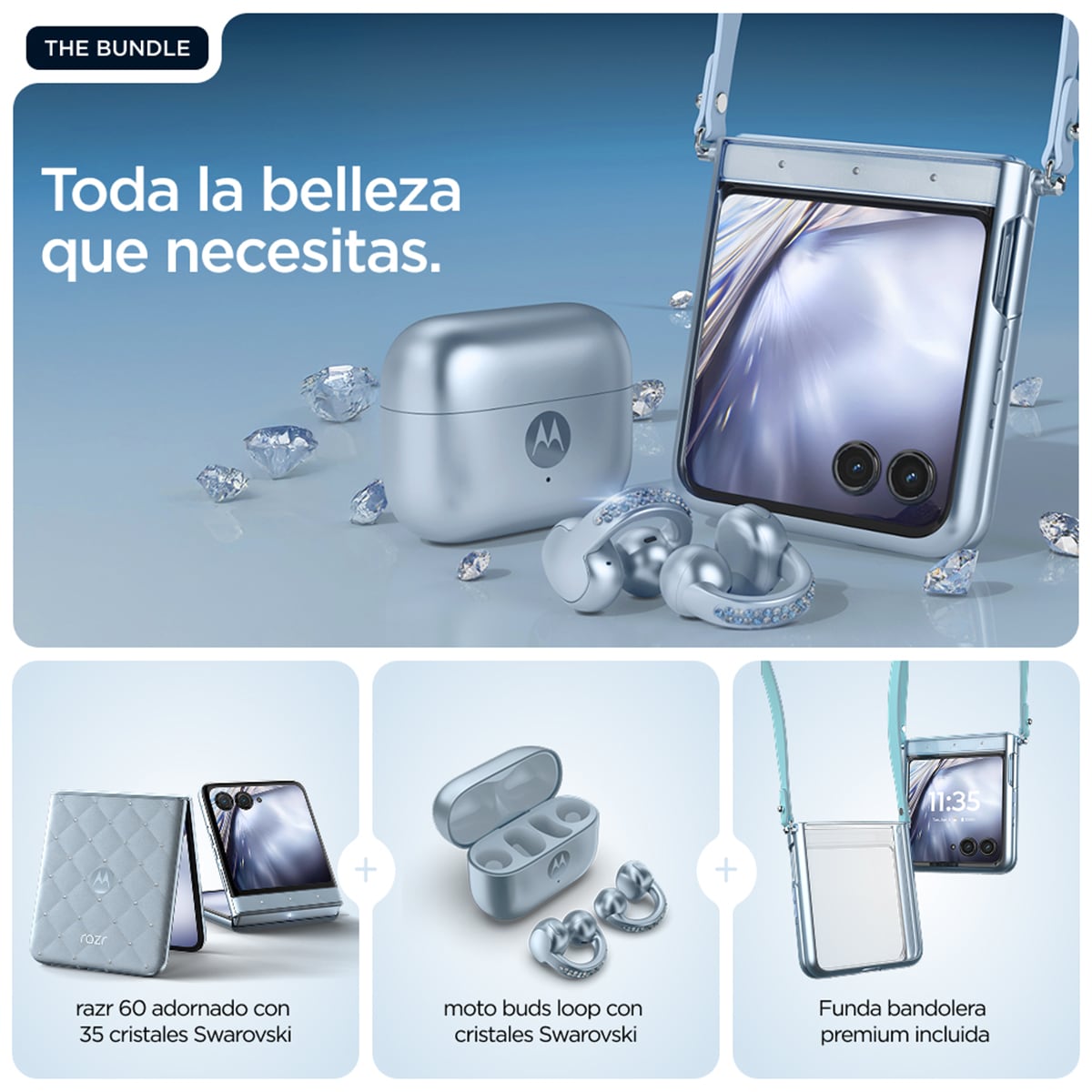 Motorola razr 60 8GB + 256GB móvil libre + moto buds loop Swarovski "The Brilliant Collection" Gris azulado-6
