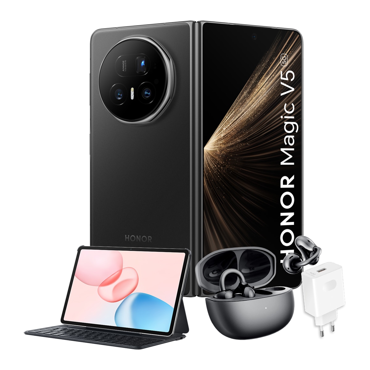 Honor Magic V5 16GB+512GB móvil libre + Tablet Honor Pad 10 y Auriculares Honor Choice EarBuds Clip Oro / Negro-1