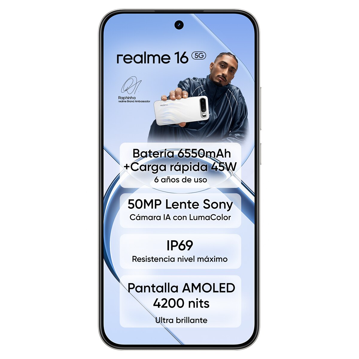 Móvil Realme 16 5G 6,57" MediaTek Dimensity 6400 + Cargador 45W - Blanco 256 GB + 8 GB RAM Blanco-2