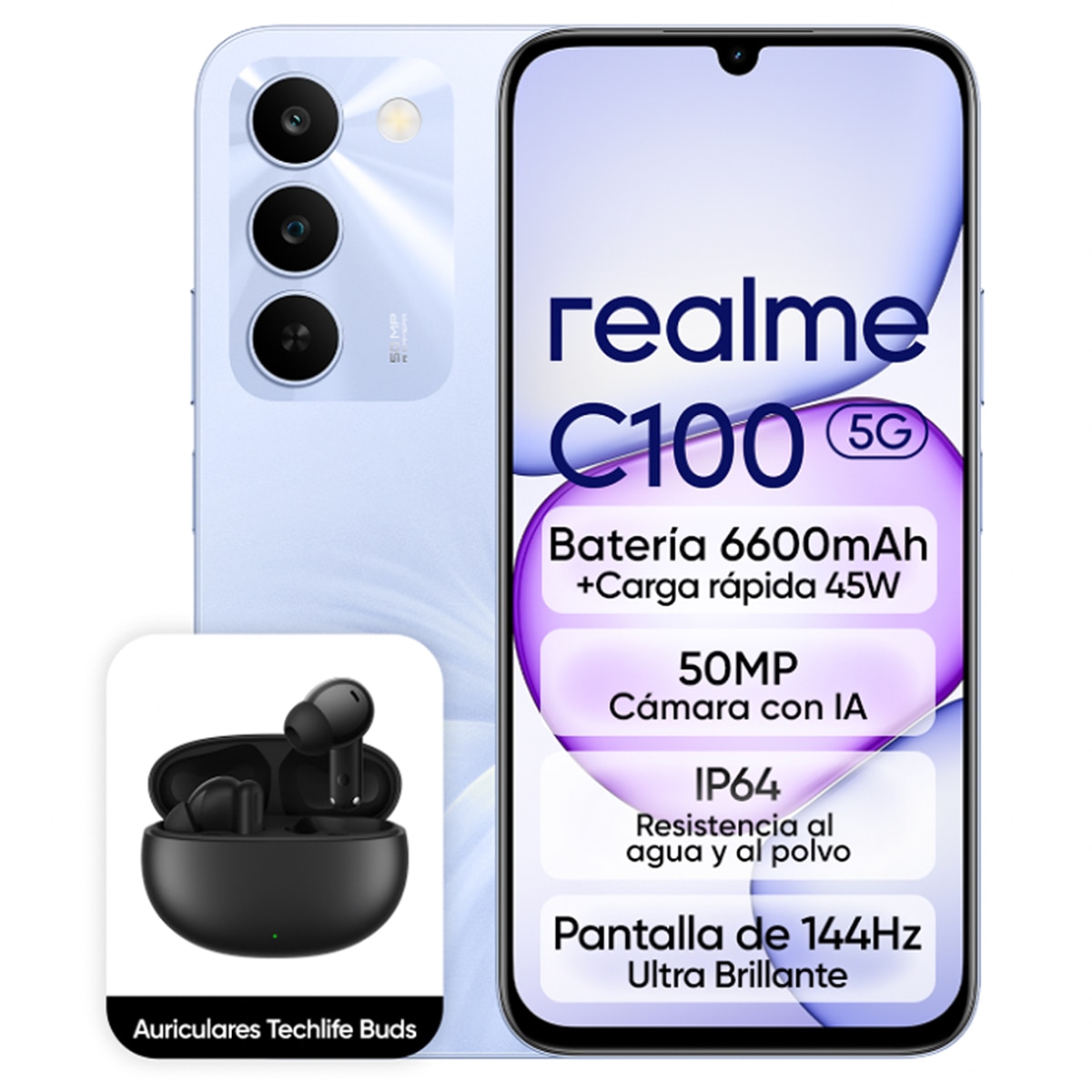 Realme - Realme C100 5G móvil libre + Auriculares TechLife.
