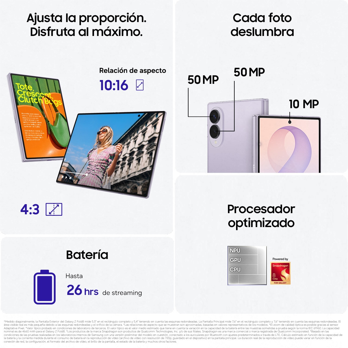 Móvil Samsung Galaxy Z Fold8 7,6" Snapdragon 8 Elite - Lavanda 1 TB + 16 GB RAM Lavanda-3