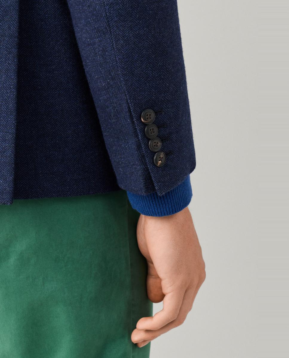 Blazer de Lã em Espiga com Lapela Clássica de Encaixe, Design Semi-forrado e Fecho de Dois Botões, Tamanhos Grandes. Azul-marinho-4
