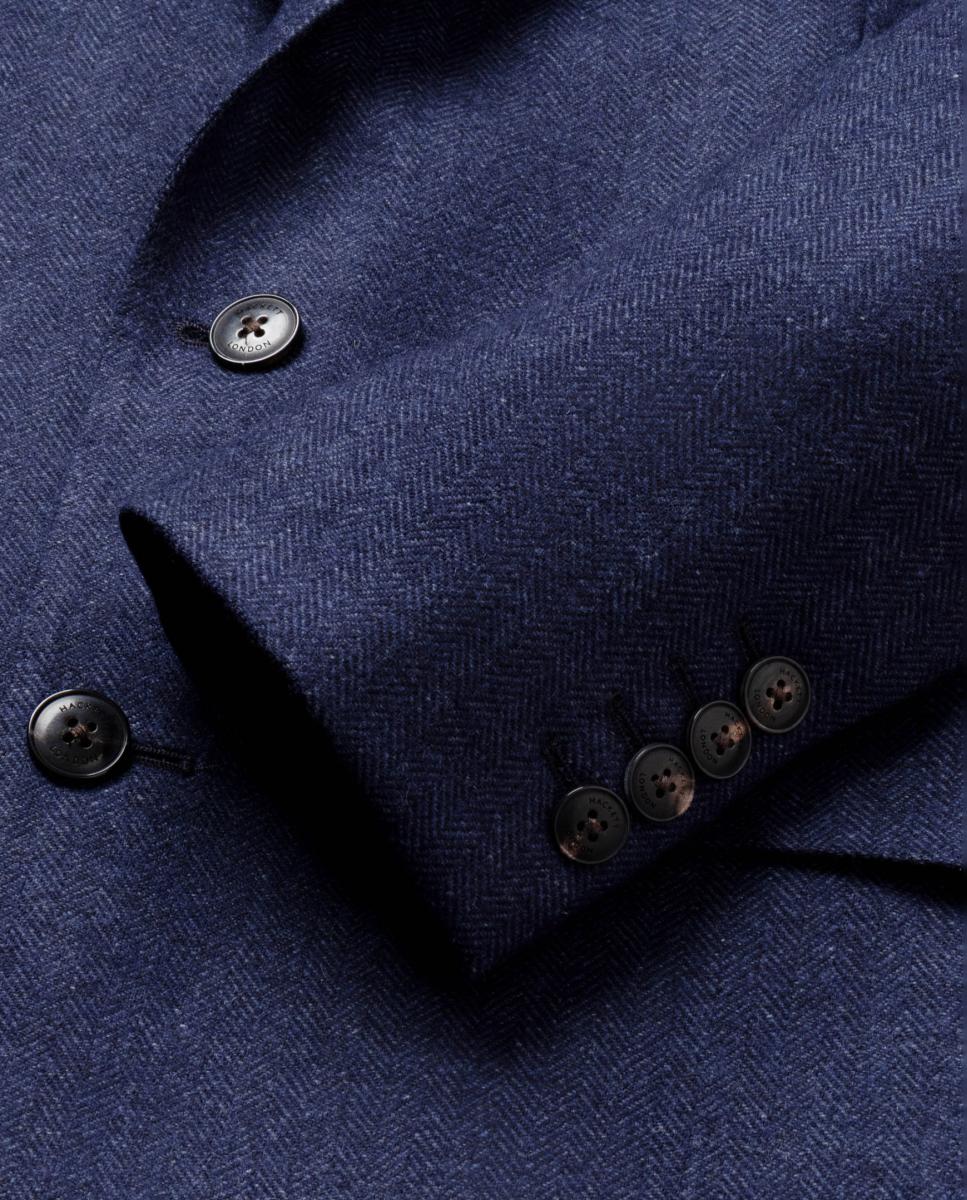 Blazer de Lã em Espiga com Lapela Clássica de Encaixe, Design Semi-forrado e Fecho de Dois Botões, Tamanhos Grandes. Azul-marinho-5