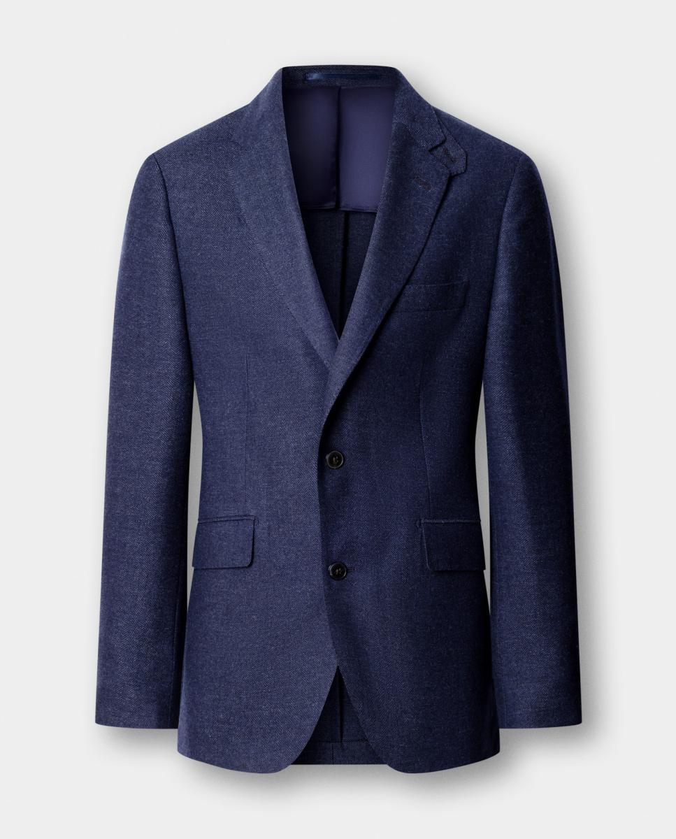 Blazer de Lã em Espiga com Lapela Clássica de Encaixe, Design Semi-forrado e Fecho de Dois Botões, Tamanhos Grandes. Azul-marinho-7