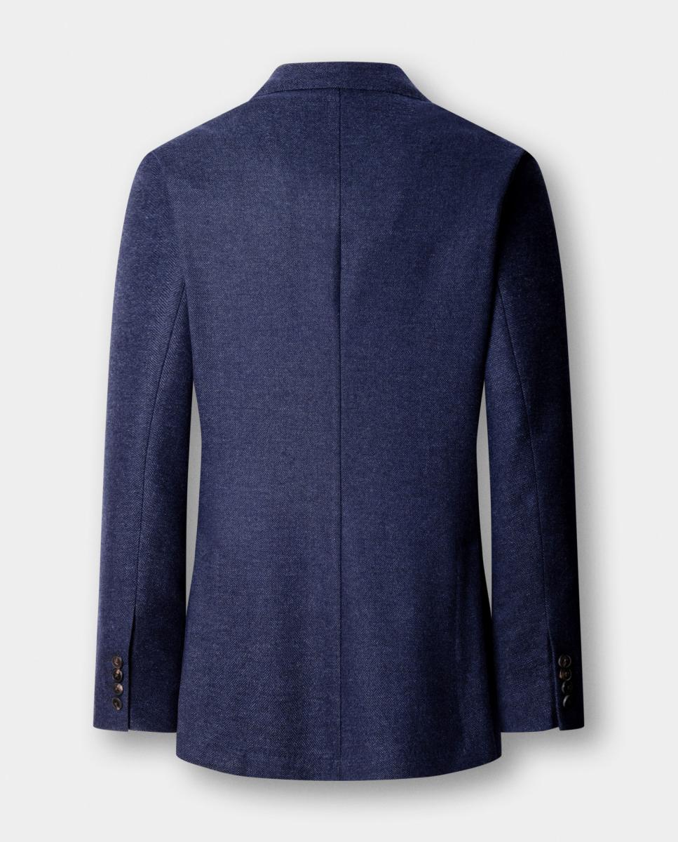 Blazer de Lã em Espiga com Lapela Clássica de Encaixe, Design Semi-forrado e Fecho de Dois Botões, Tamanhos Grandes. Azul-marinho-8