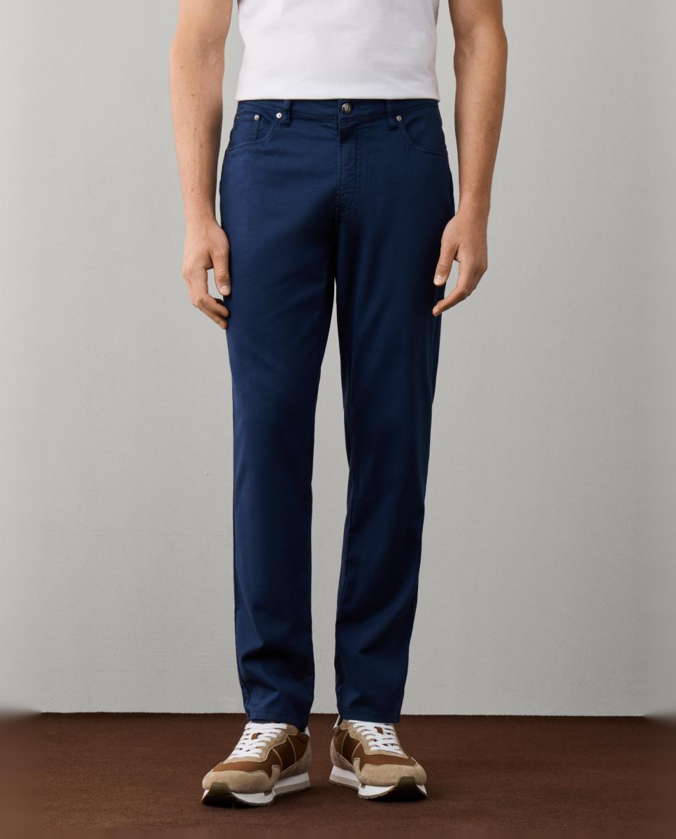 Imagen 0 de Pantalón de cinco bolsillos en tejido satén con acabado suave y diseño clásico versátil tallas grandes. Azul marino