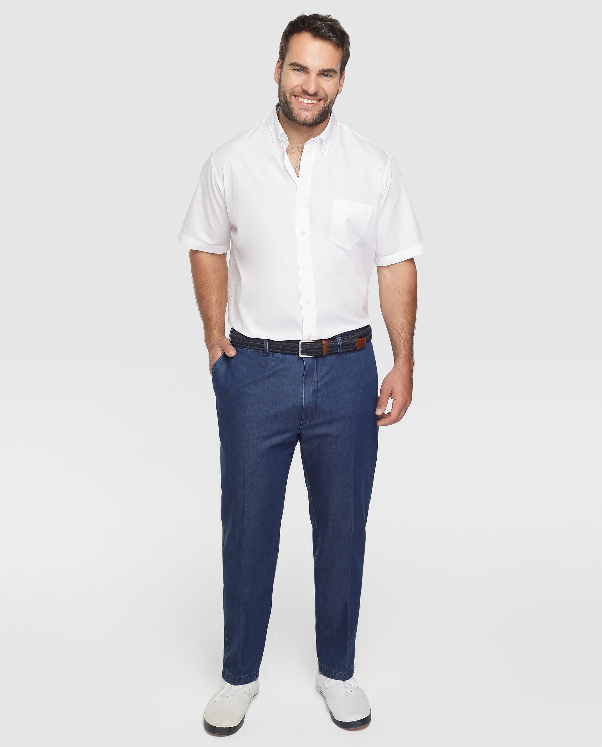 Jeans regular tamanhos grandes Azul-marinho-4