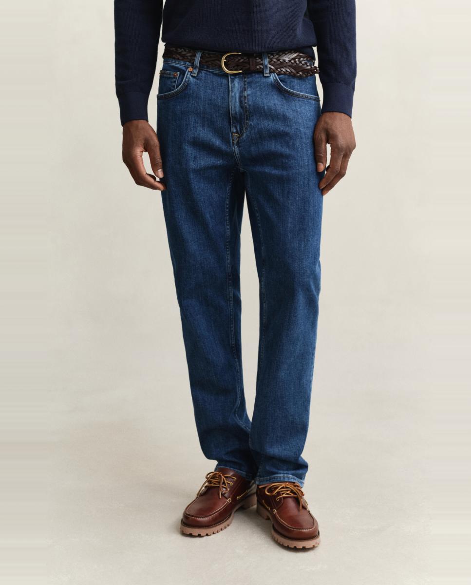 Jeans Straight com Efeito de Lavagem Tamanhos Grandes Azul-2