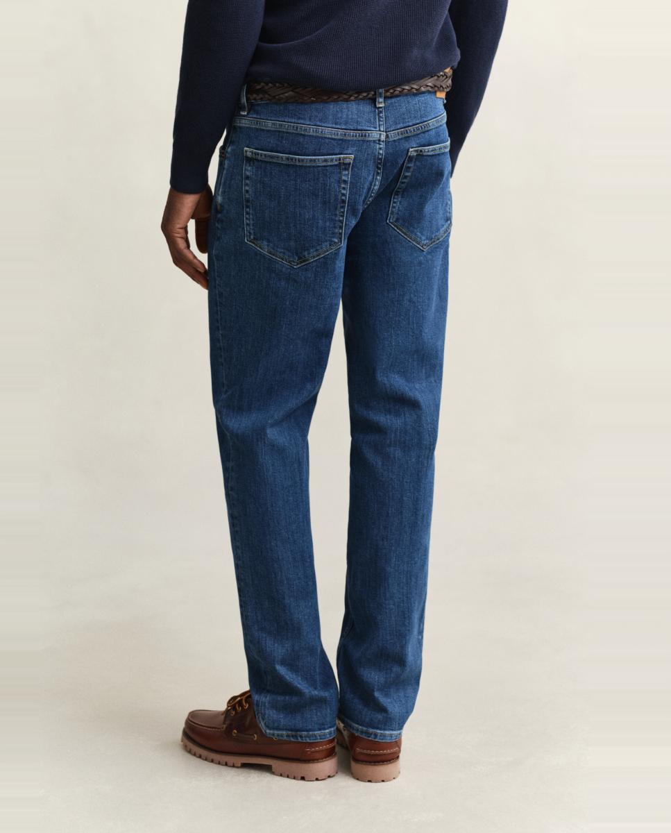 Jeans Straight com Efeito de Lavagem Tamanhos Grandes Azul-3