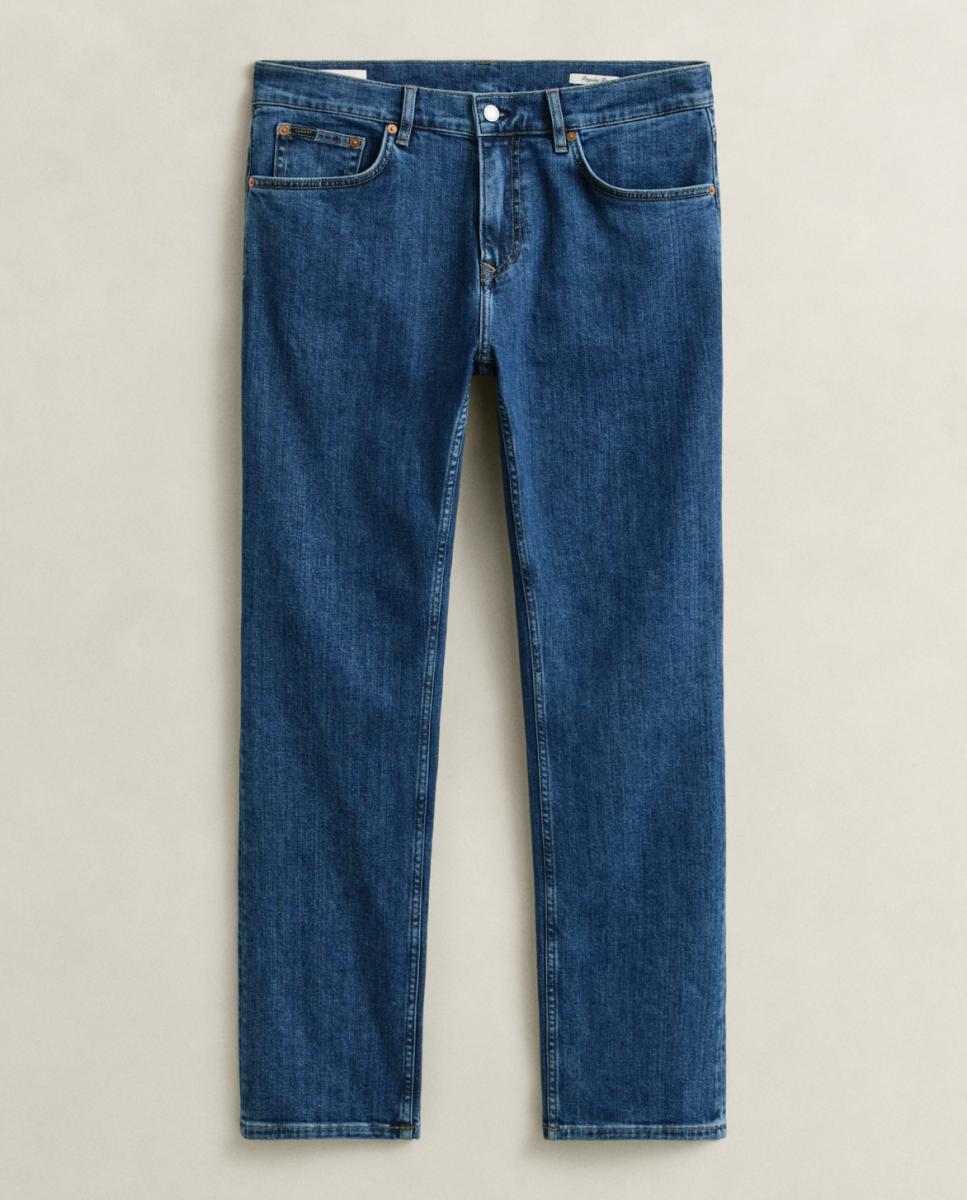 Jeans Straight com Efeito de Lavagem Tamanhos Grandes Azul-4