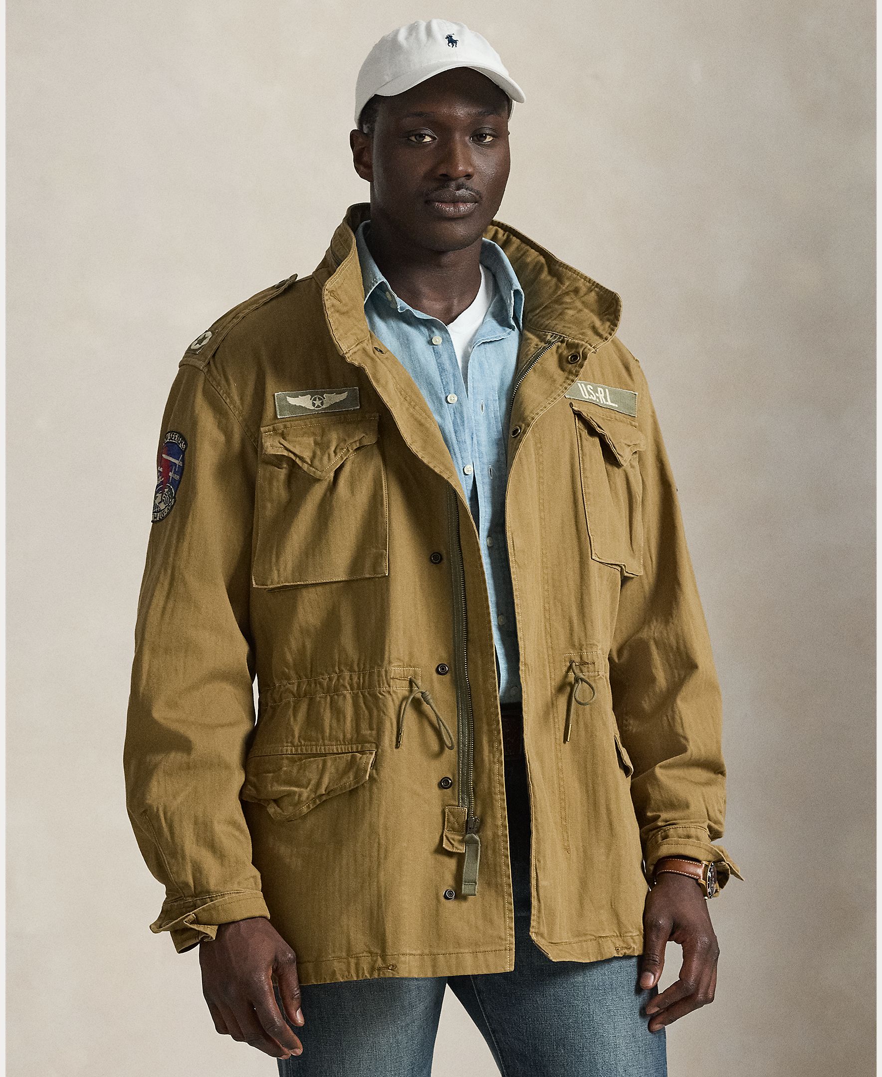 Parka de Algodão com Remendos Tamanhos Grandes Castanho-3