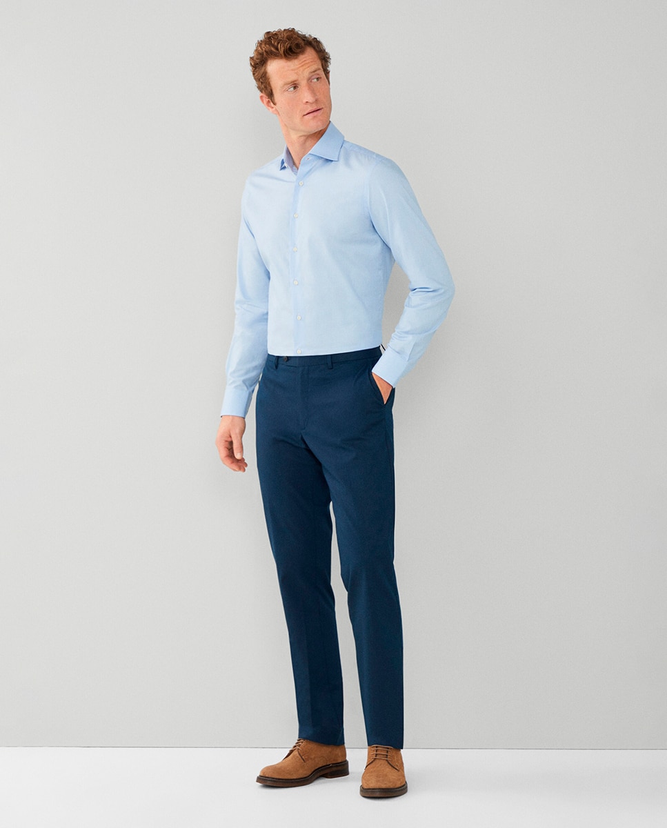 Imagem 0 de Camisa Classic Fit Tamanhos Grandes com Mini Pied-de-Poule - Azul
