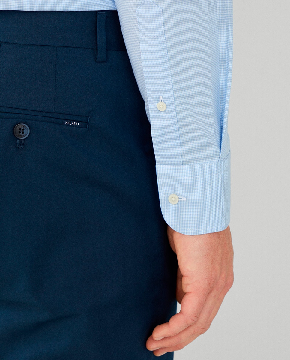 Camisa Classic Fit Tamanhos Grandes com Mini Pied-de-Poule - Azul Azul-3