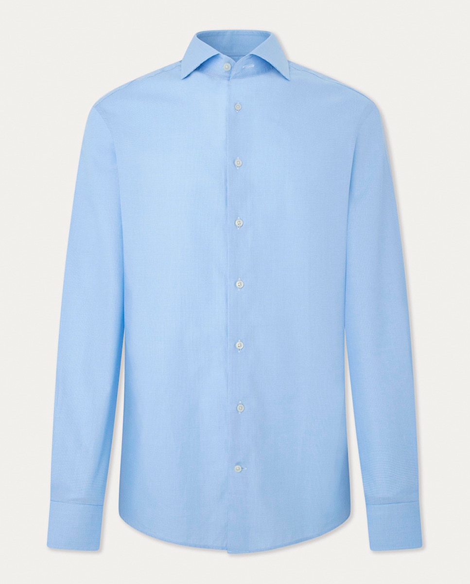 Camisa Classic Fit Tamanhos Grandes com Mini Pied-de-Poule - Azul Azul-4