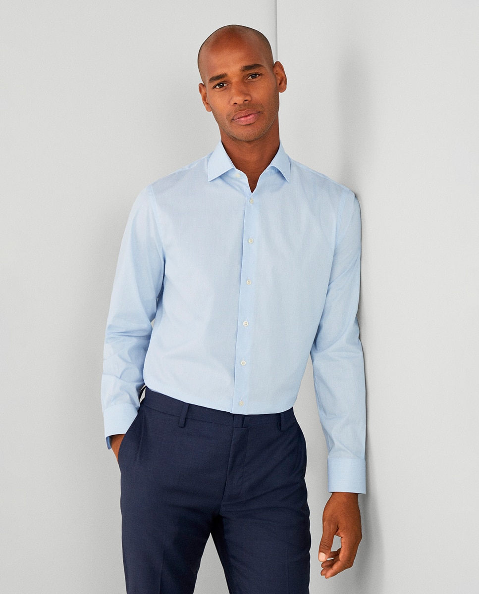 Imagem 0 de Camisa Classic Fit Pinpoint Tamanhos Grandes às Mini Riscas - Azul