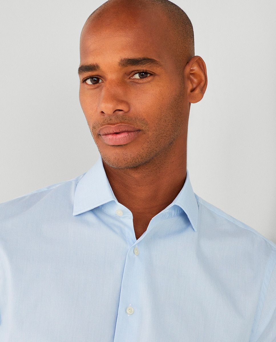 Camisa Classic Fit Pinpoint Tamanhos Grandes às Mini Riscas - Azul Azul-3
