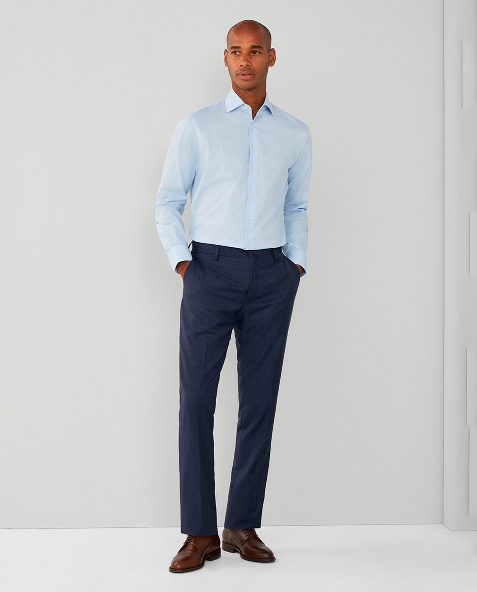 Camisa Classic Fit Pinpoint Tamanhos Grandes às Mini Riscas - Azul Azul-7