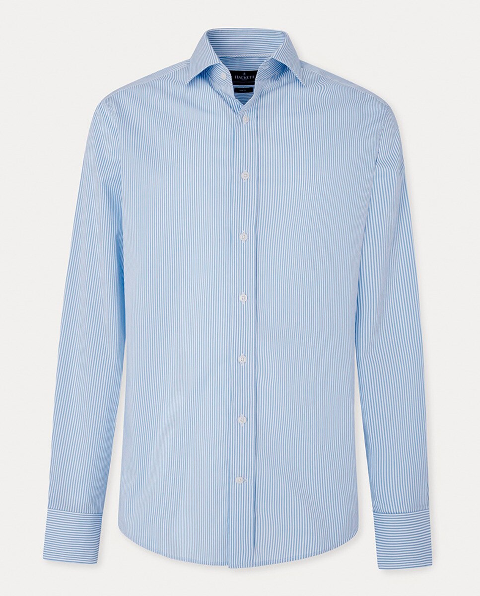 Camisa Formal Classic Fit Tamanhos Grandes às Riscas Bengal e em Tecido Stretch Azul-4
