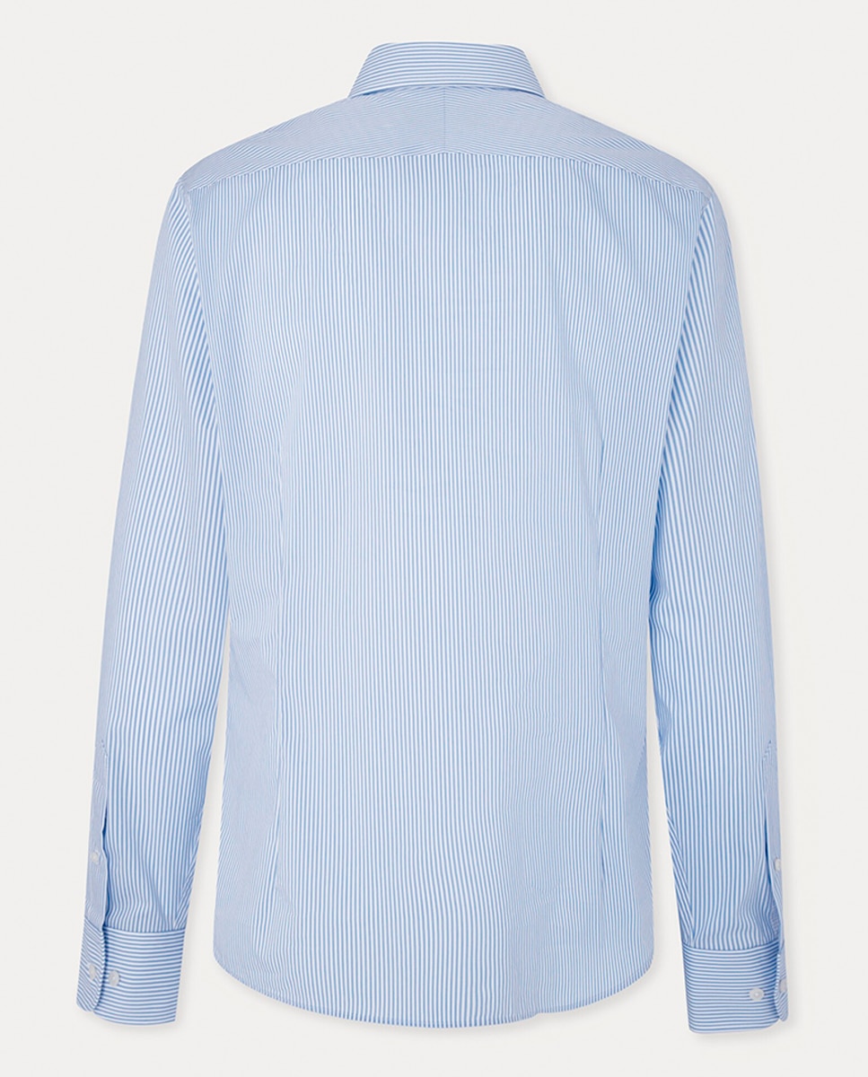 Camisa Formal Classic Fit Tamanhos Grandes às Riscas Bengal e em Tecido Stretch Azul-5