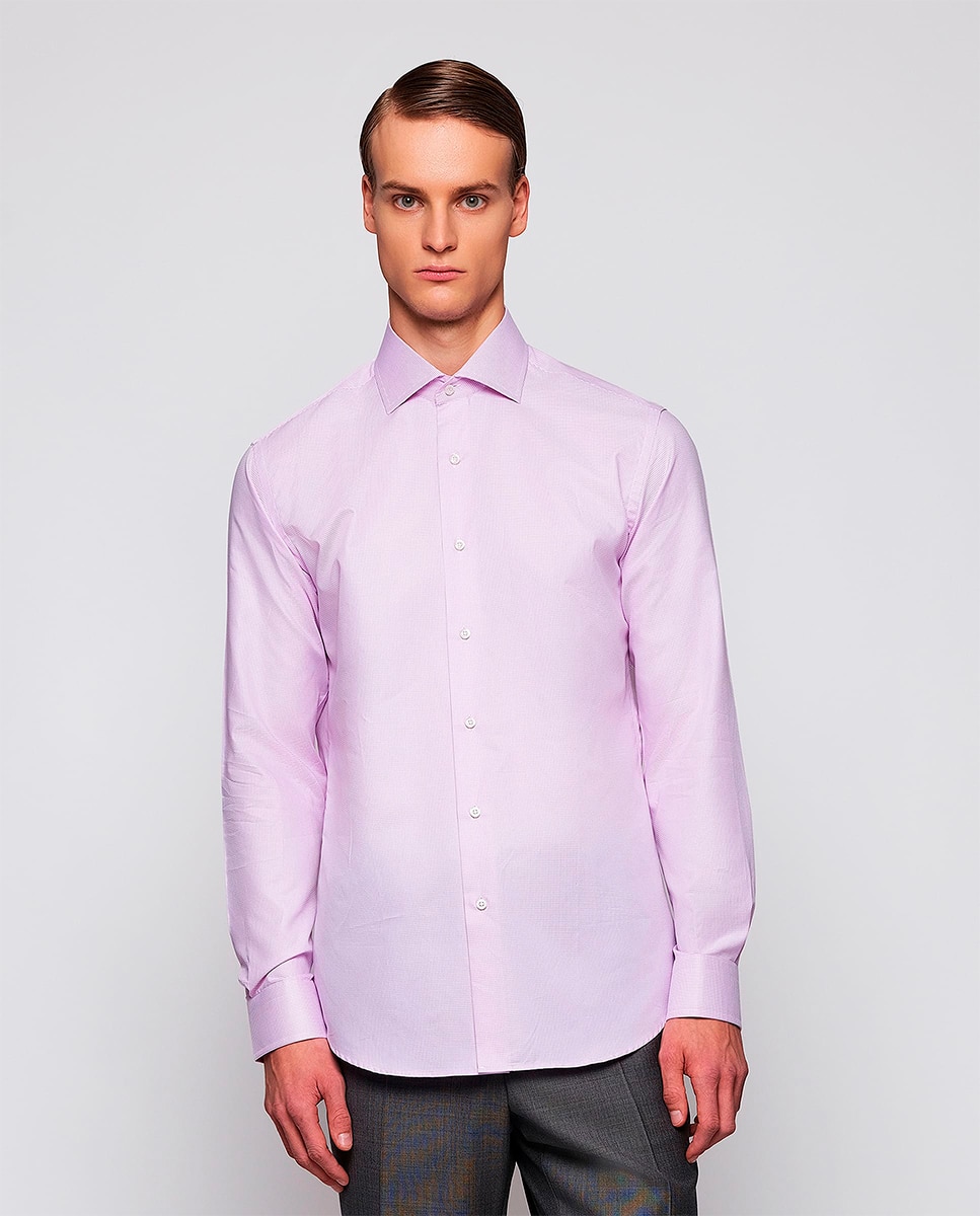 Camisa Clássica Lisa com Manga Comprida Tamanhos Grandes Rosa-1