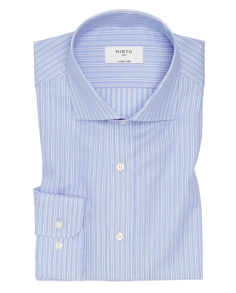 Camisa Clássica às Riscas com Manga Comprida Tamanhos Grandes Azul-3