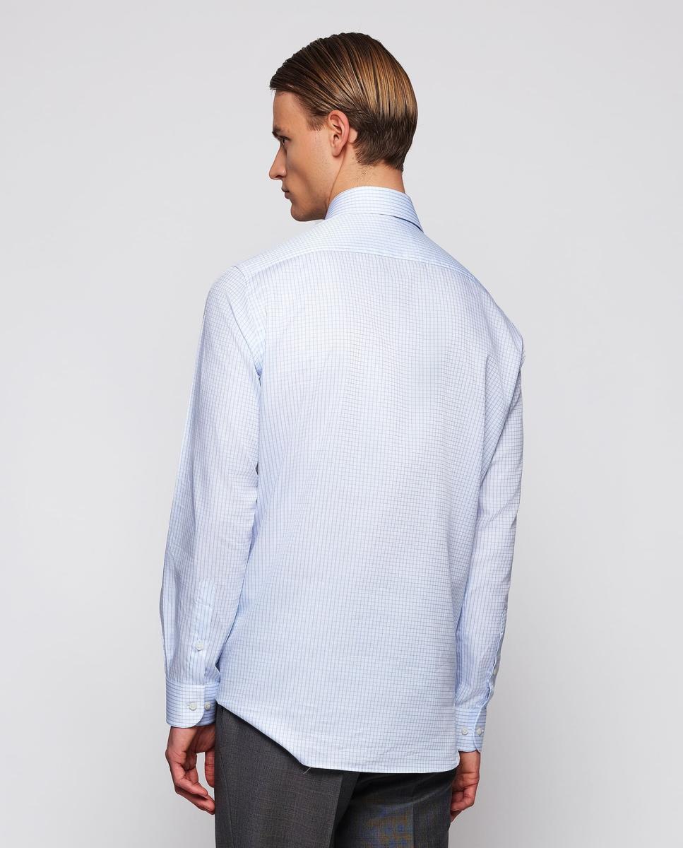 Camisa Clássica aos Quadrados com Manga Comprida Tamanhos Grandes Azul-claro-2