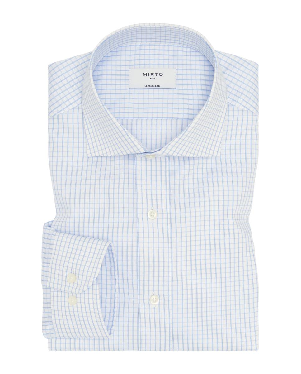 Camisa Clássica aos Quadrados com Manga Comprida Tamanhos Grandes Azul-claro-3