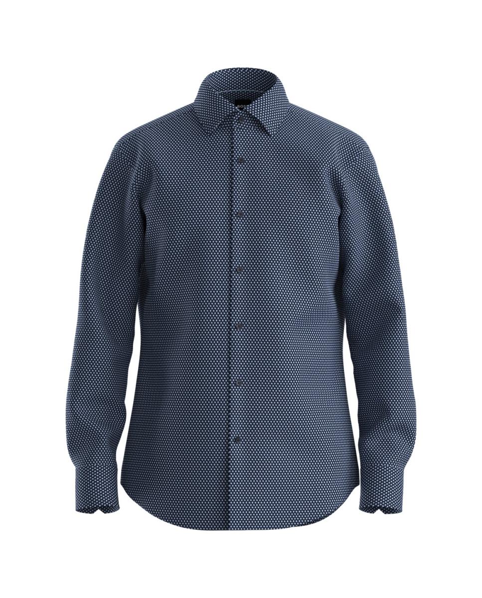 Camisa de Manga Comprida Tamanhos Grandes Azul-1