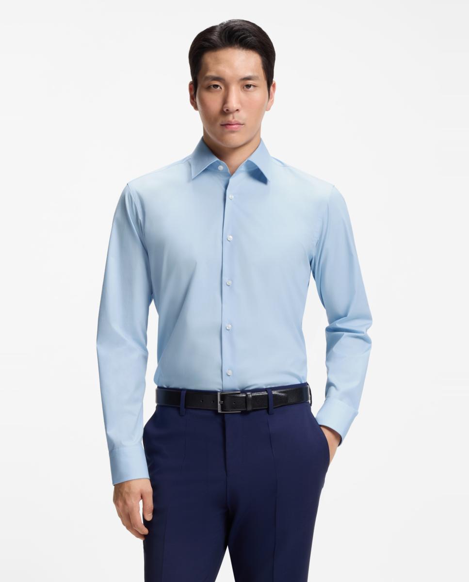 Camisa de Manga Comprida Tamanhos Grandes Azul-1