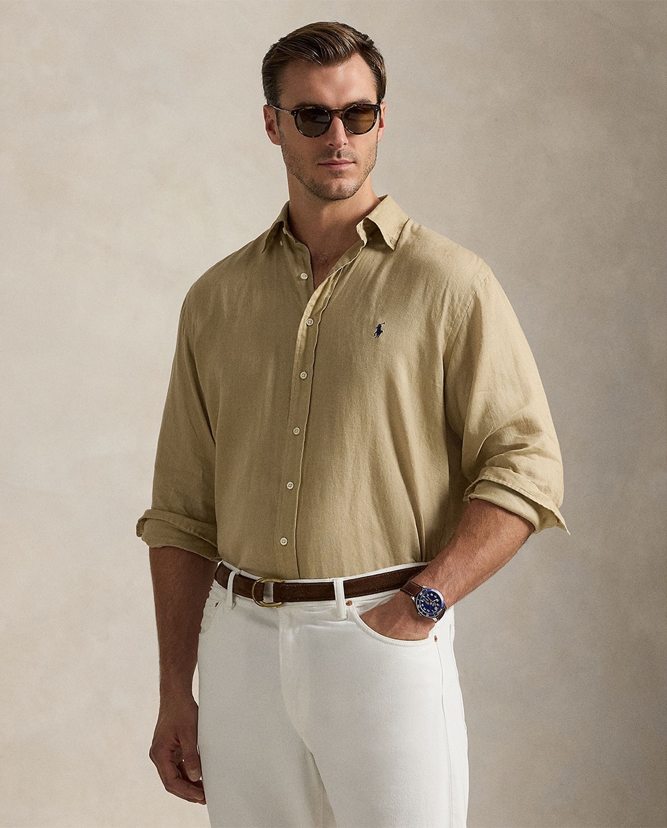 Camisa de Linho Classic Fit Bege-1