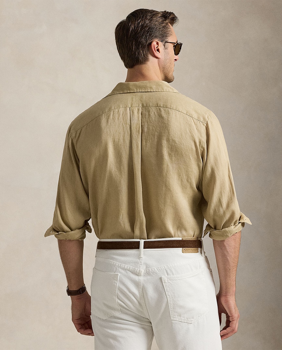 Camisa de Linho Classic Fit Bege-3