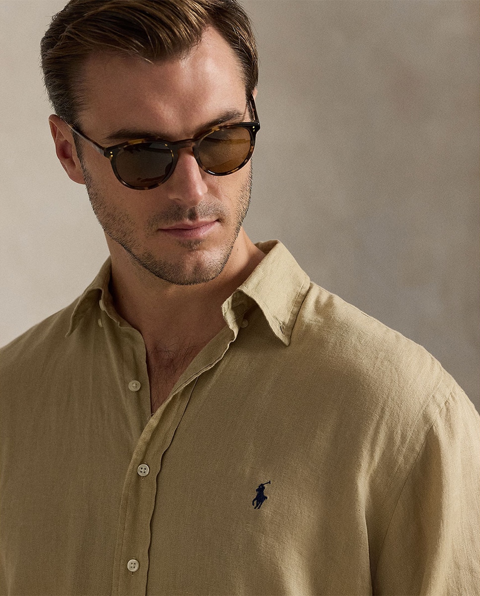 Camisa de Linho Classic Fit Bege-4