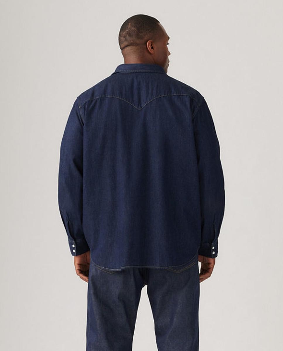 Camisa de ganga classic lisa azul de homem tamanhos grandes Azul-marinho-2