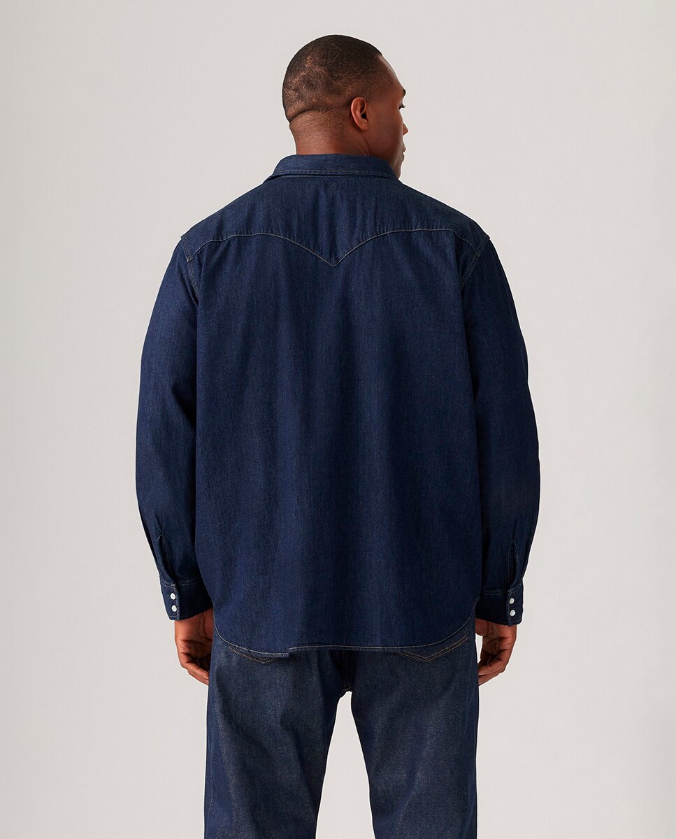 Camisa de ganga classic lisa azul de homem tamanhos grandes Azul-marinho-2