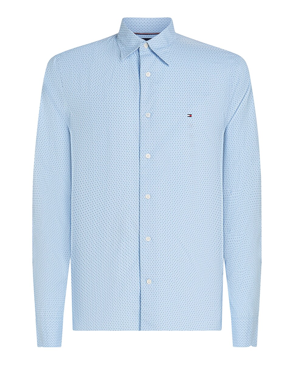 Camisa de hombre en poplin con miniprint tallas grandes 3XL/8 Azul claro