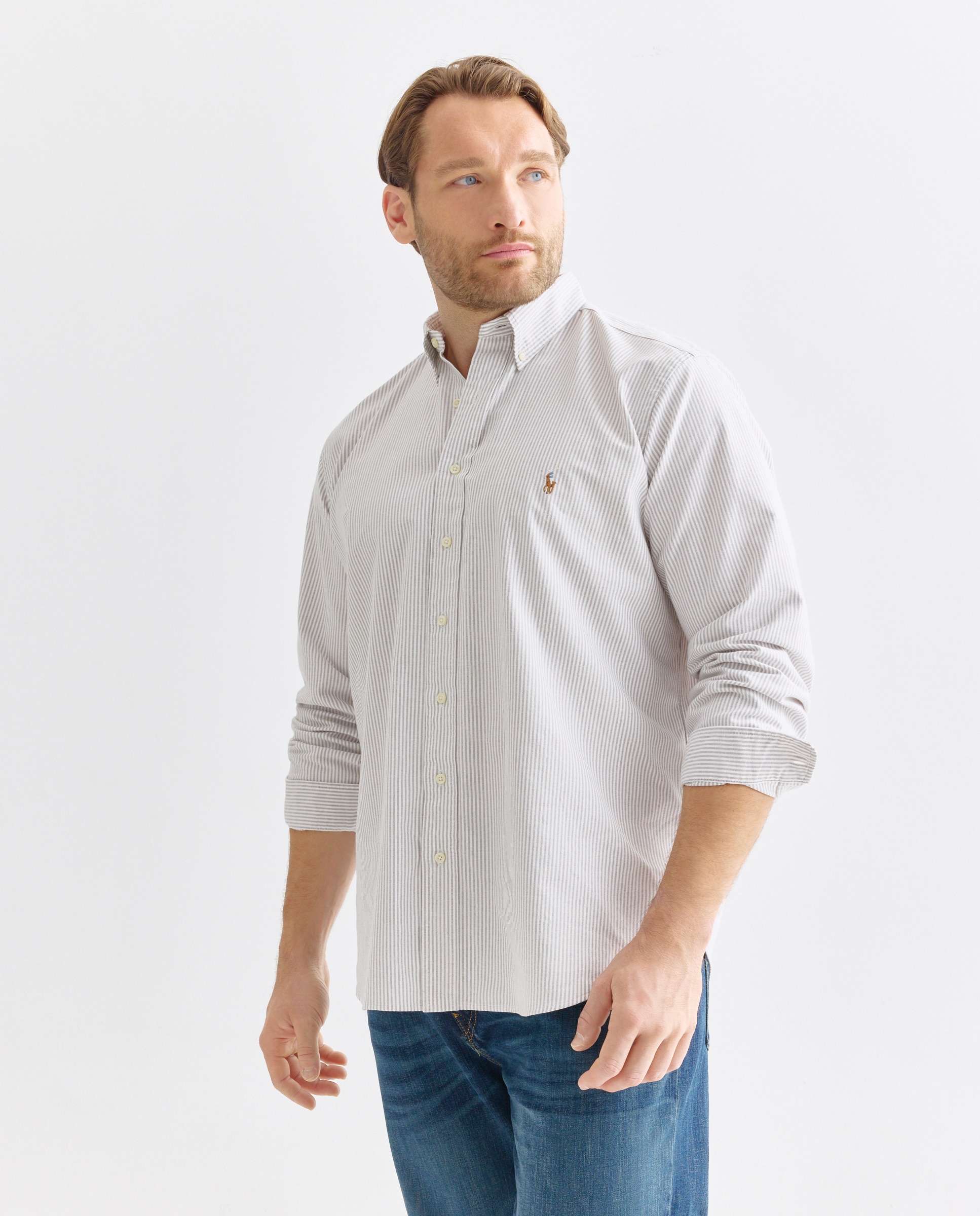 Camisa Oxford de Algodão Classic Fit Tamanhos Grandes Cinzento-claro-1