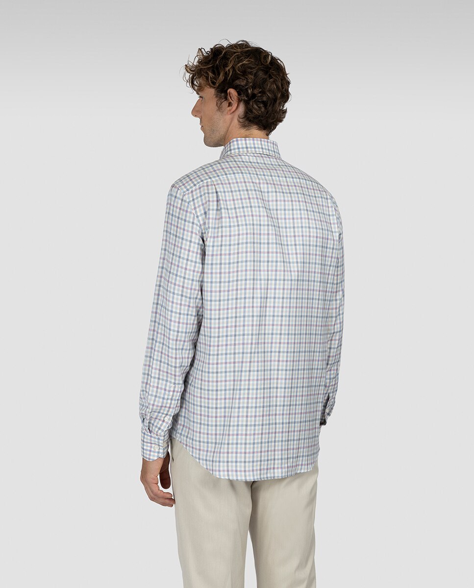 Camisa Casual de Manga Comprida com Botão na Ponta Tamanhos Grandes Azul-2