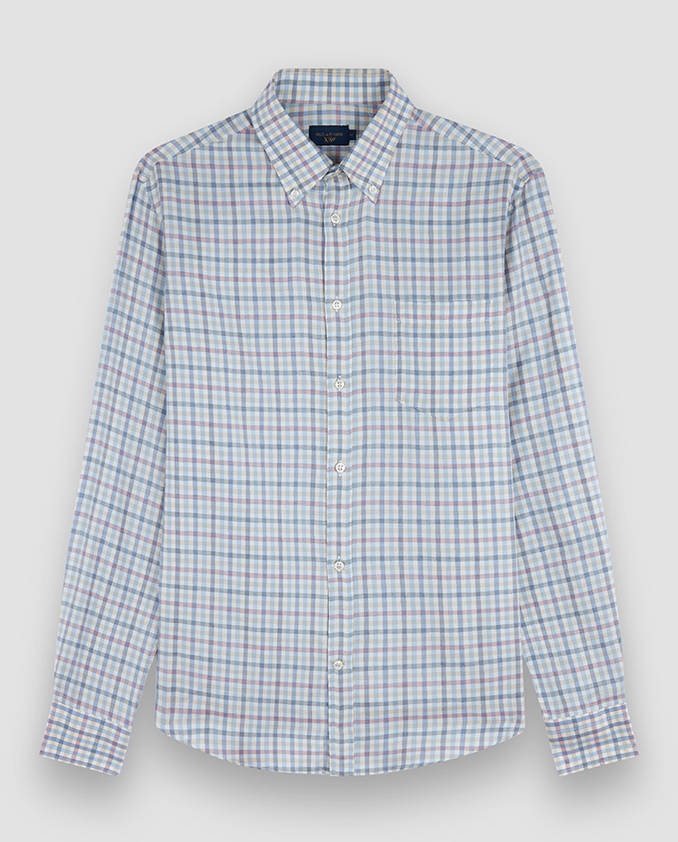 Camisa Casual de Manga Comprida com Botão na Ponta Tamanhos Grandes Azul-4