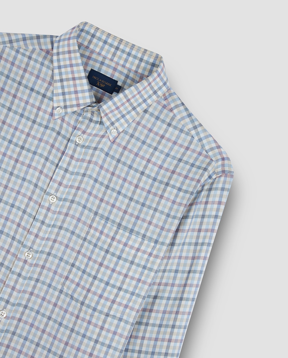 Camisa Casual de Manga Comprida com Botão na Ponta Tamanhos Grandes Azul-5