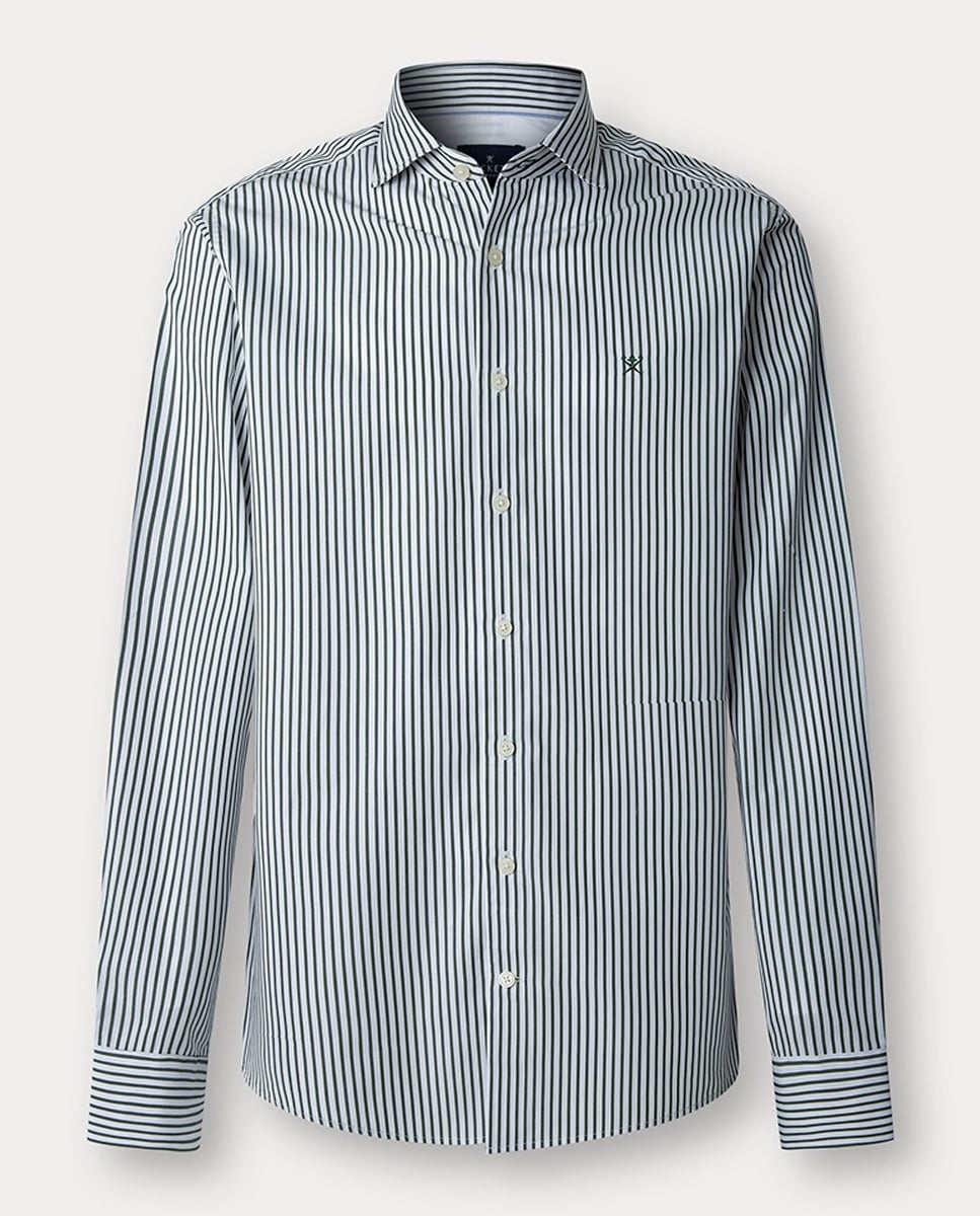 Camisa de Algodão Classic Fit às Riscas Tamanhos Grandes Verde-1