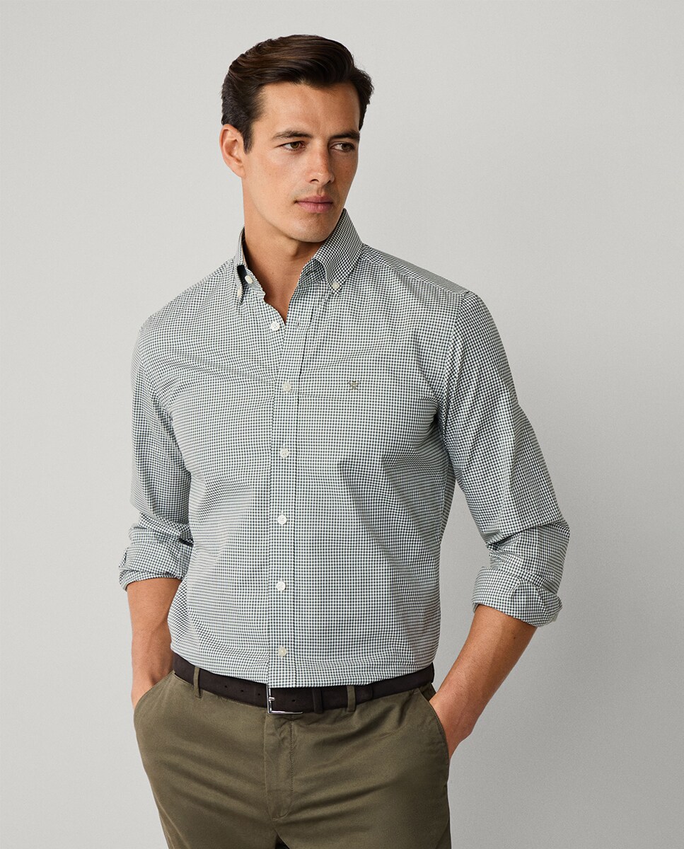 Camisa de Algodão aos Quadrados Vichy Classic Fit Tamanhos Grandes Verde-1