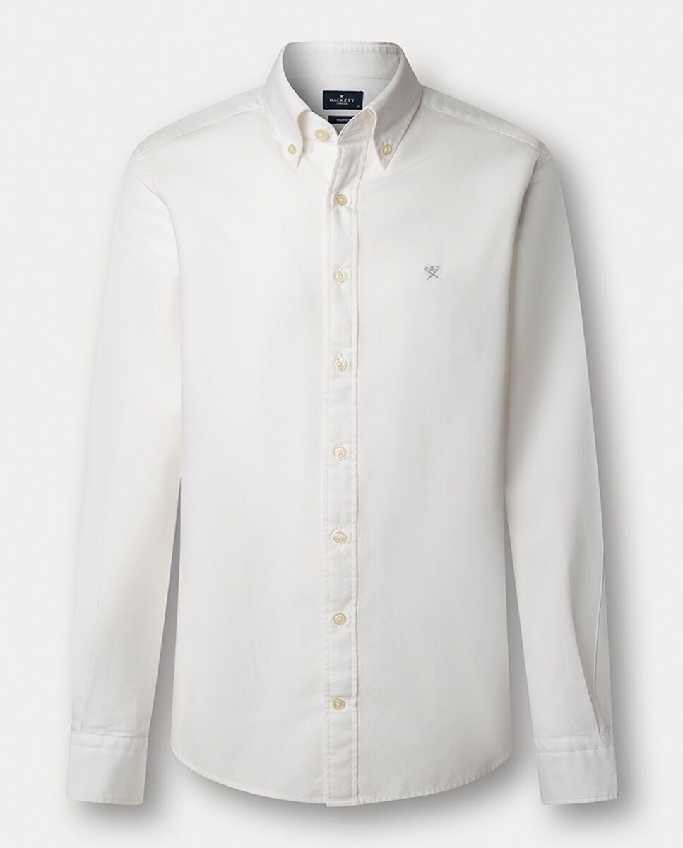 Camisa Oxford Classic Fit Tingida com Logótipo Bordado Tamanhos Grandes Branco-2