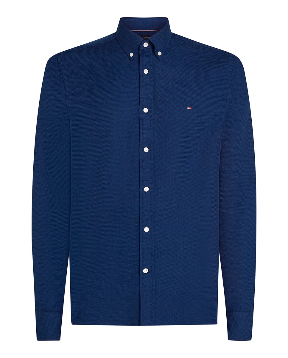 Camisa de Manga Comprida Lisa Tamanhos Grandes Azul-marinho-1