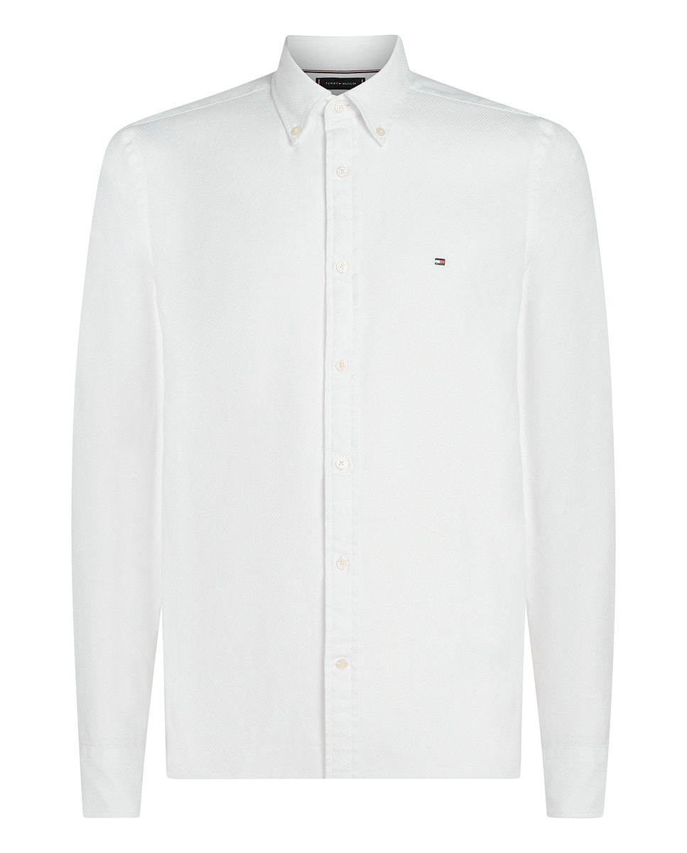 Camisa de Manga Comprida Lisa Tamanhos Grandes Branco-1