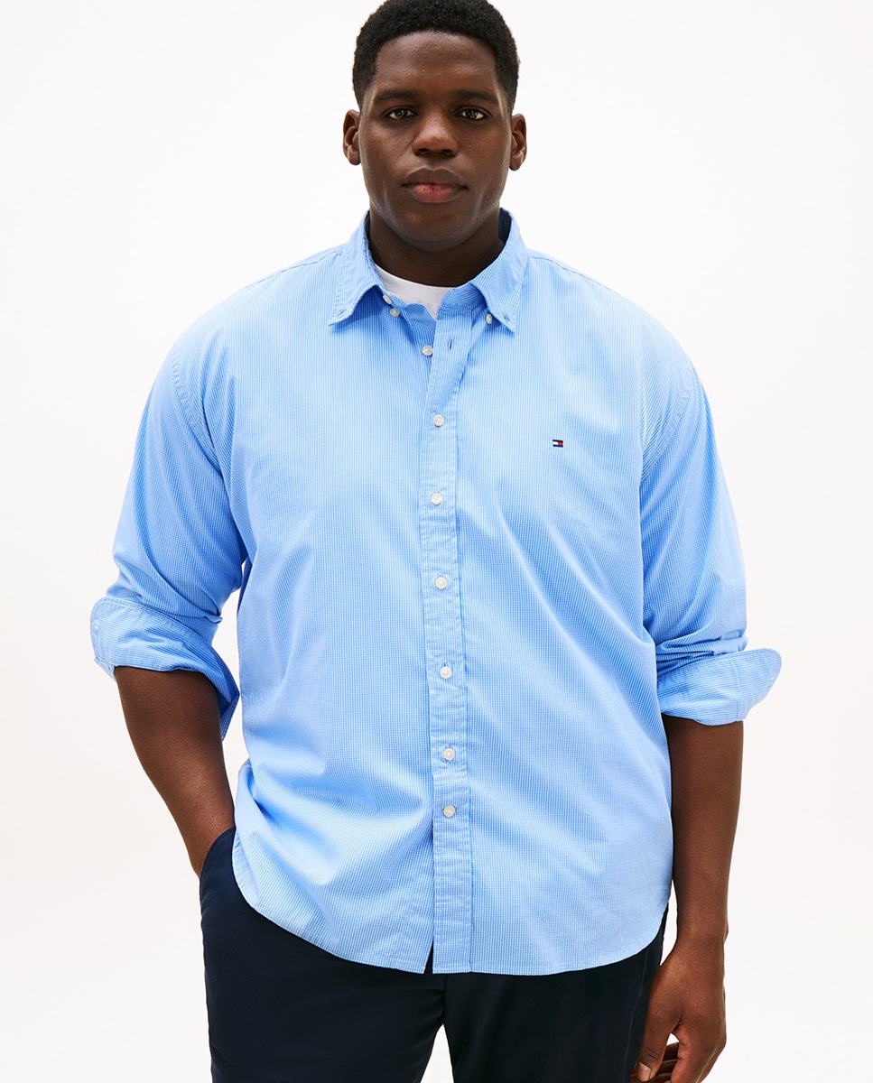 Camisa de Manga Comprida Estampada Tamanhos Grandes Azul-claro-1