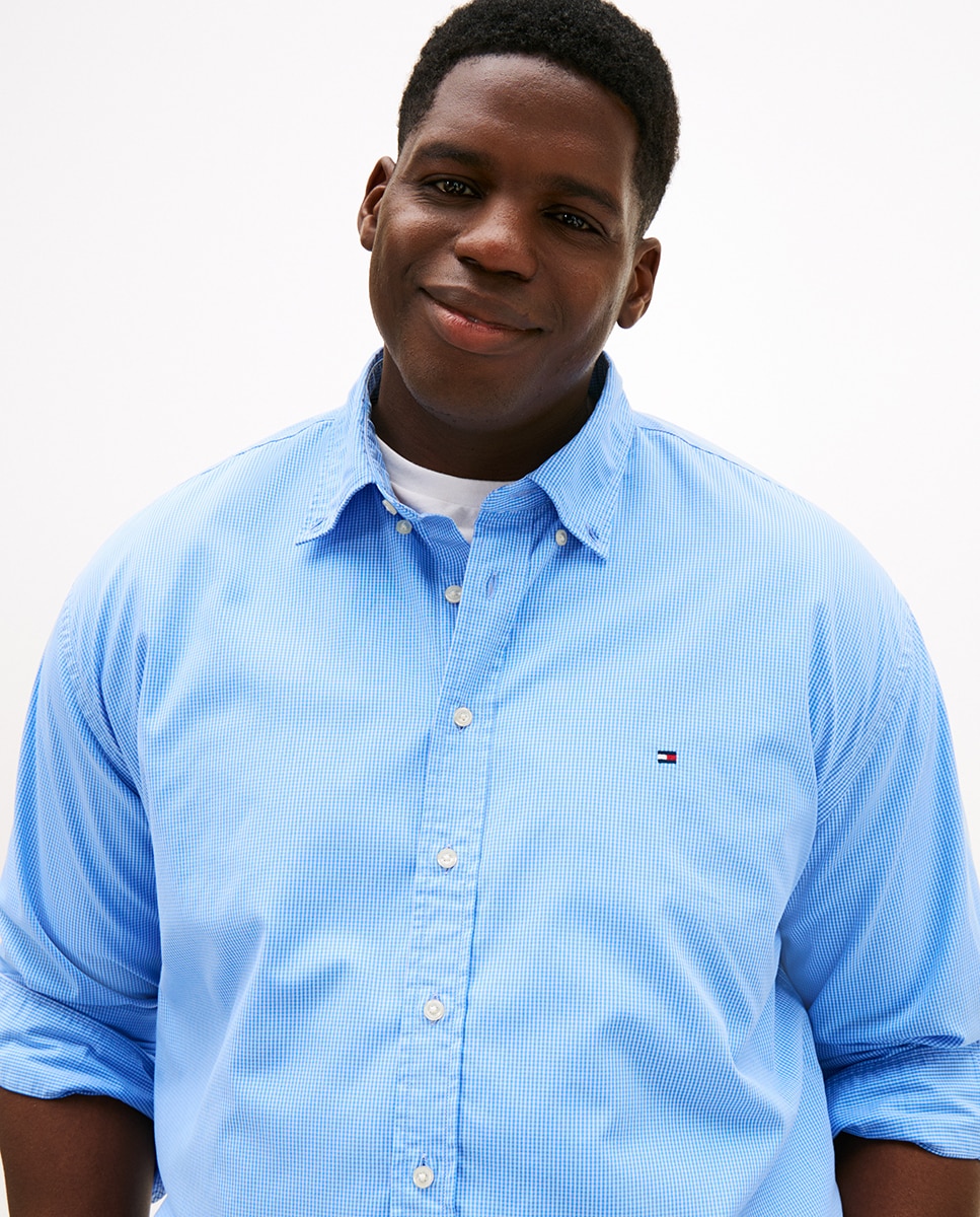 Camisa de Manga Comprida Estampada Tamanhos Grandes Azul-claro-3