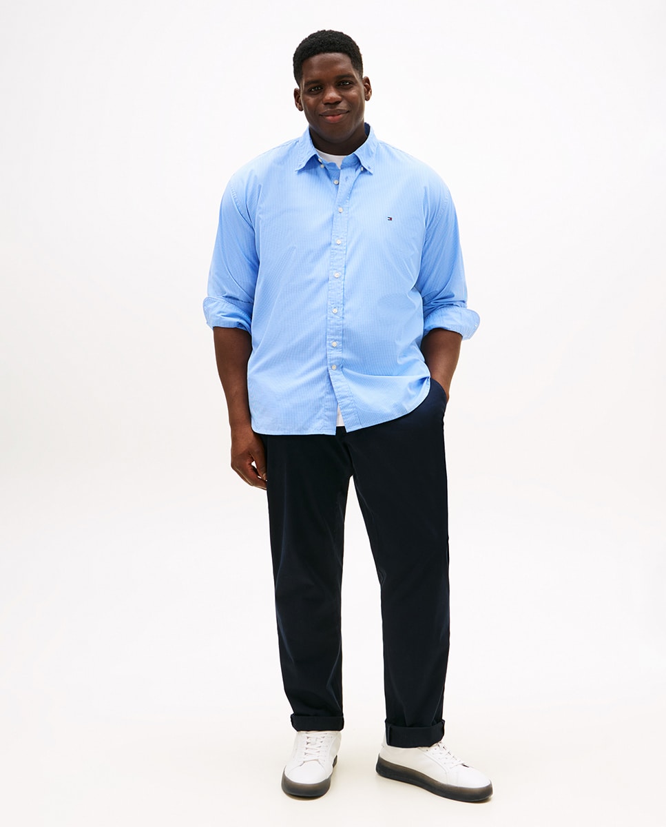 Camisa de Manga Comprida Estampada Tamanhos Grandes Azul-claro-6