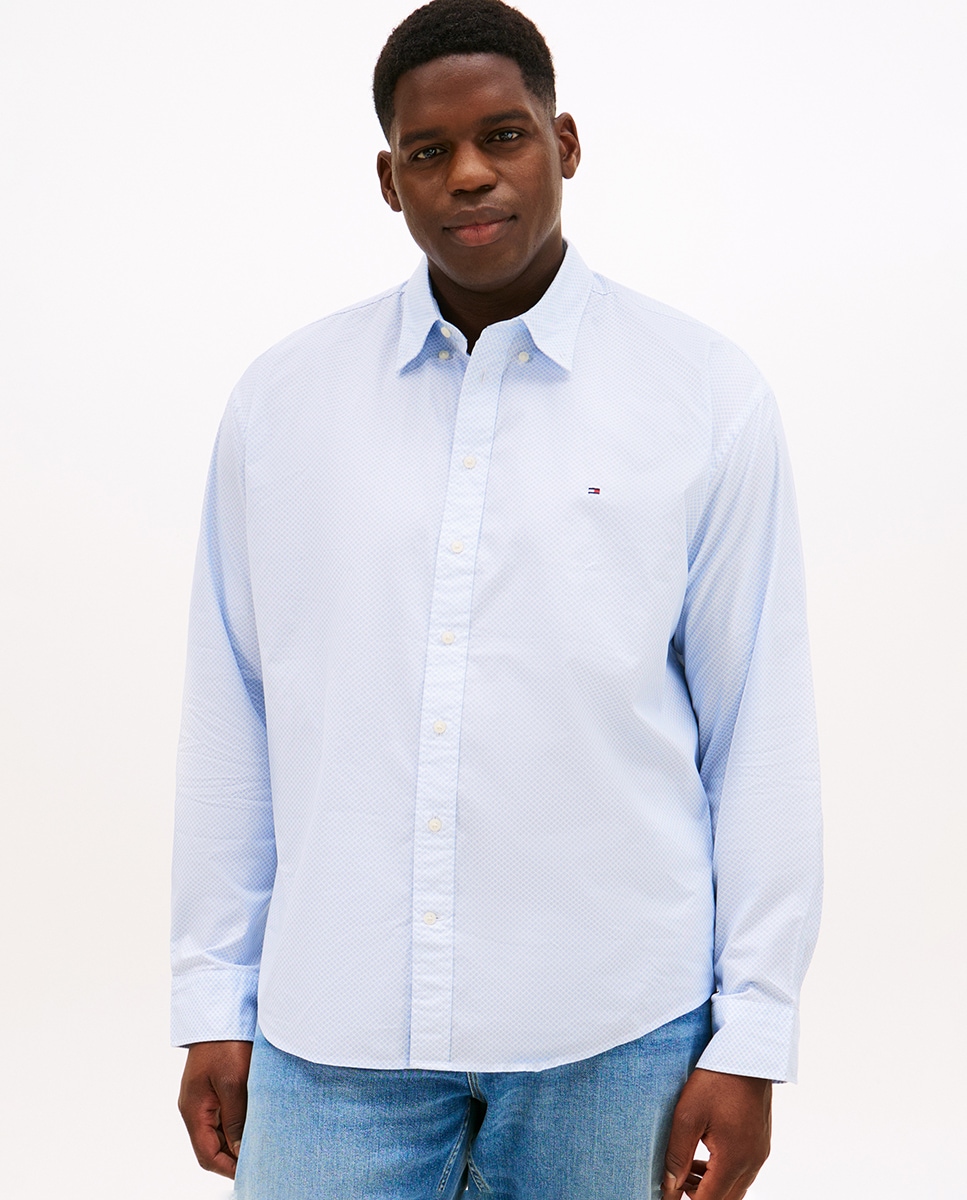 Camisa de Manga Comprida Estampada Tamanhos Grandes Azul-1