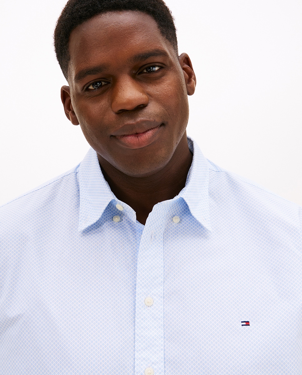 Camisa de Manga Comprida Estampada Tamanhos Grandes Azul-3